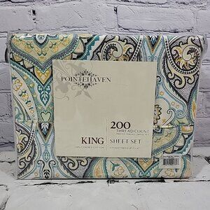 Pointehaven King Sheet Set 100% Combed Cotton 200 Thread Count Cypress NWT